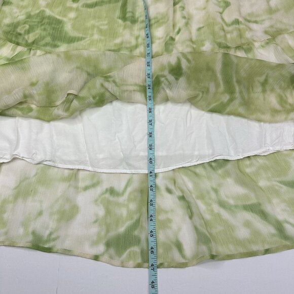 Line & Dot Women's Green Chiffon Tiered Square Neck Luxury Palm Maxi Dress L/C37 - Picture 15 of 16